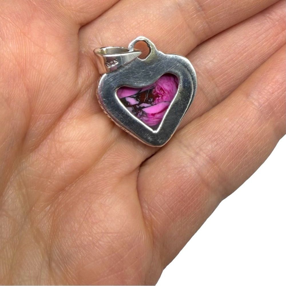 Kingman Cherry Blossom Turquoise Heart Necklace Pendant 925 Sterling Silver - Picture 6 of 6